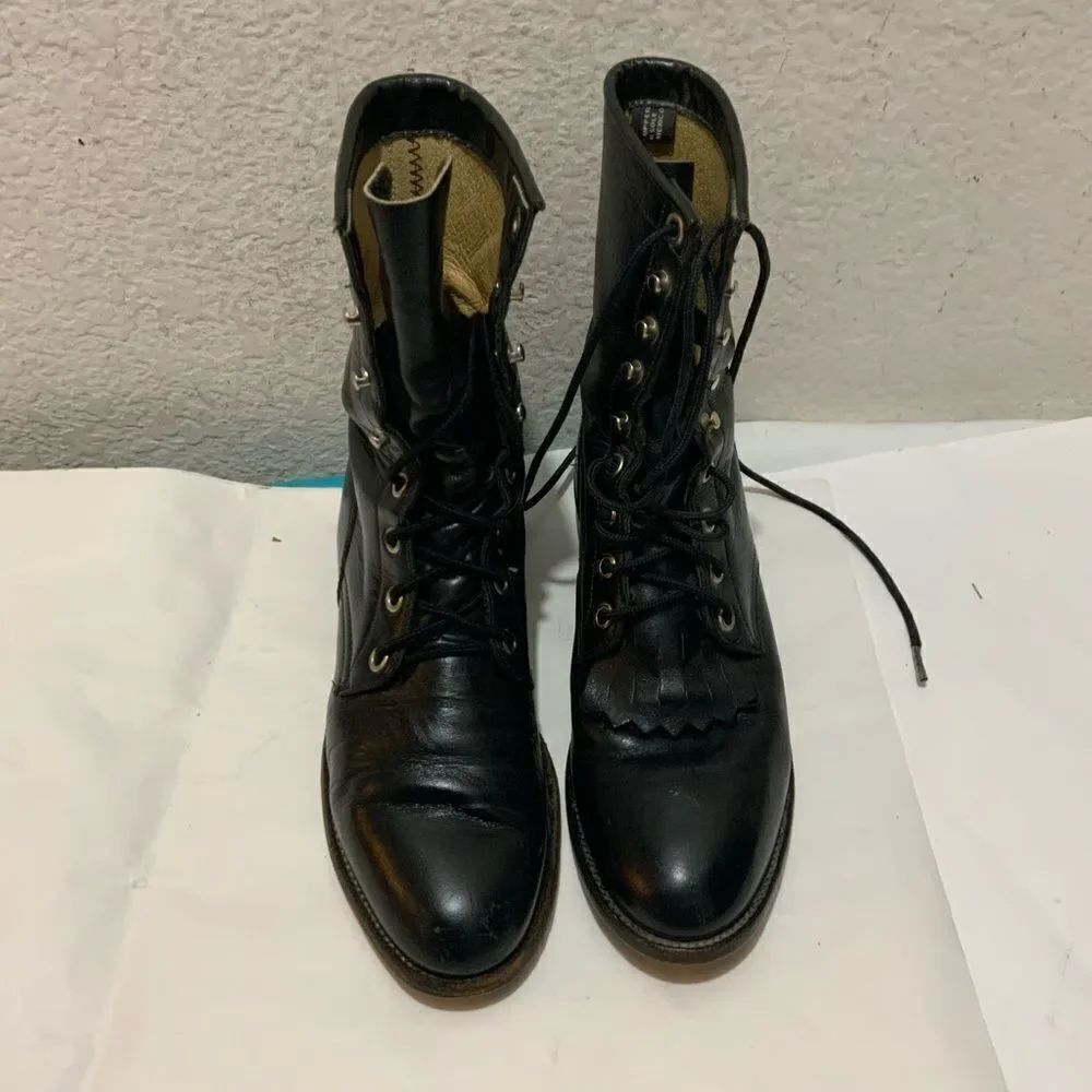 Justin L0506 Western Roper Kiltie Women Hiram Black Boots Lace Up 7 B Niceķ